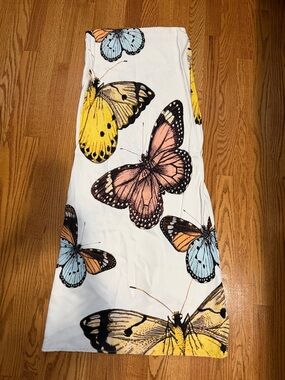 Anthropologie White Maxi Skirt with Yellow, Pink & Blue Butterflies